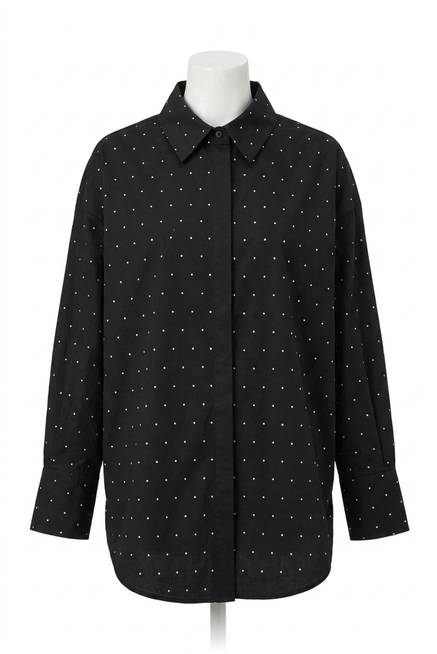 NEW JOSEPH RIBKOFF stretch cotton blouse with rhinestones in black